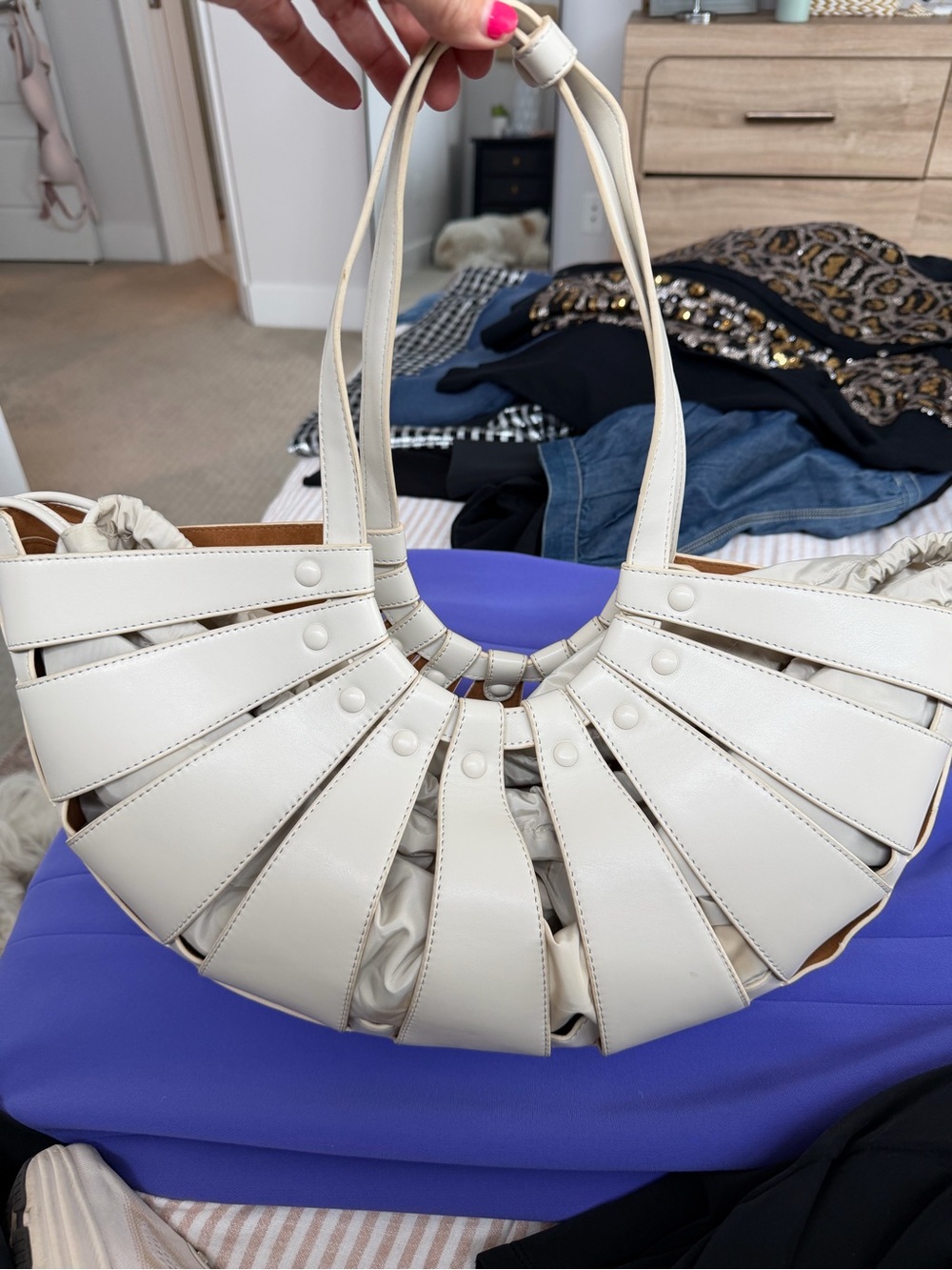 Structured Crescent Shoulder Bag in Ivory - Women's Designer-Inspired Tote